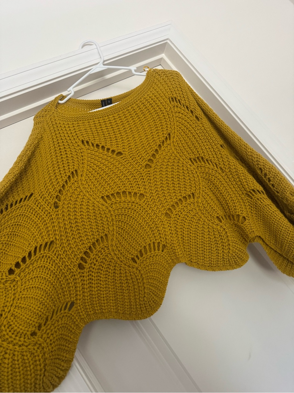 moon & madison Mustard Yellow Openwork Knit Crewneck Sweater
